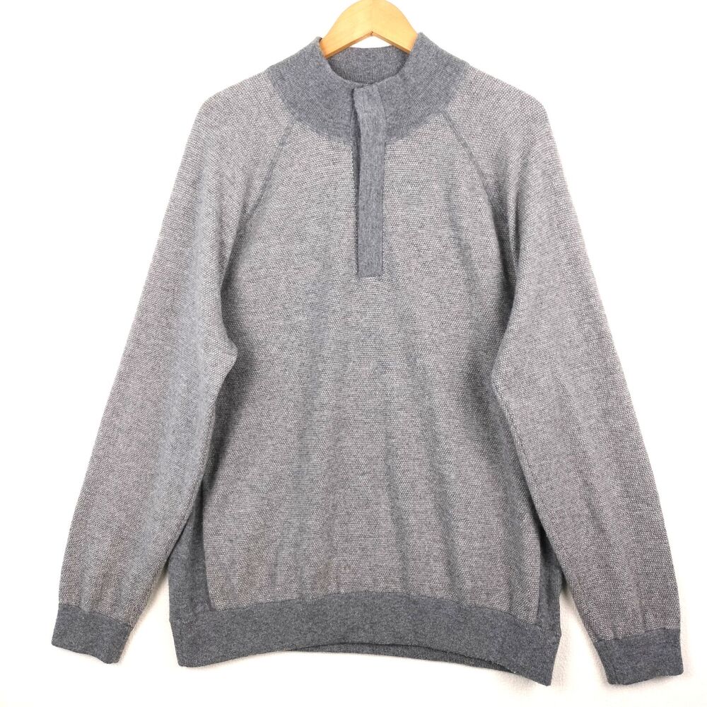 Vince Sweater Mens Size 2XL Gray Cashmere Wool 1/4 Button Up Mock Neck Henley